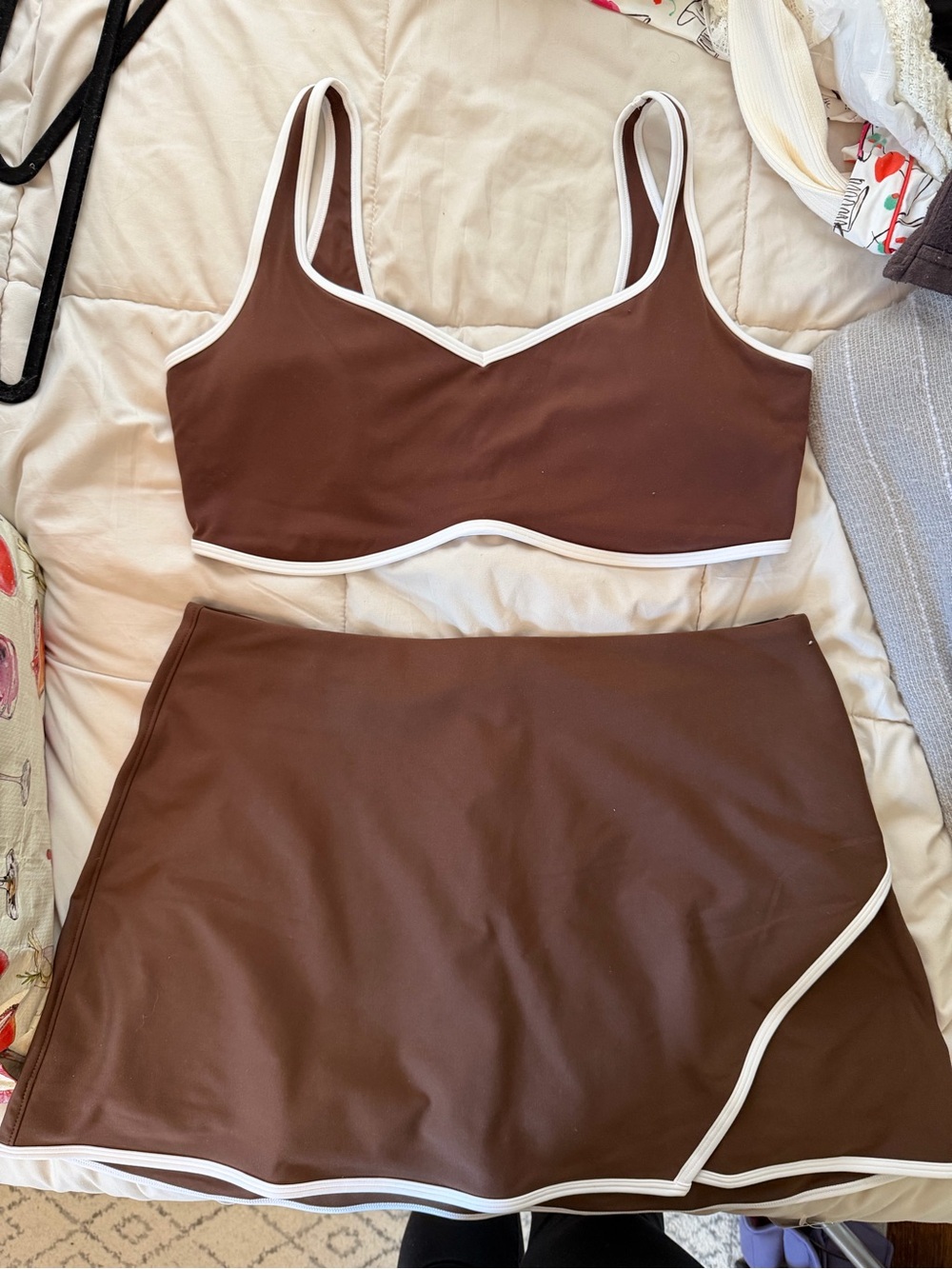 Abercrombie & Fitch Brown Two-Piece Swim Set with White Trim
